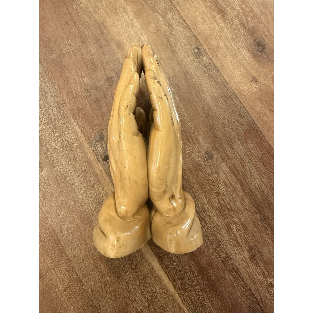 PRAYING JESUS HANDS Carved Wood Statue Church Biblical Religious Sunday School - Picture 1 of 11